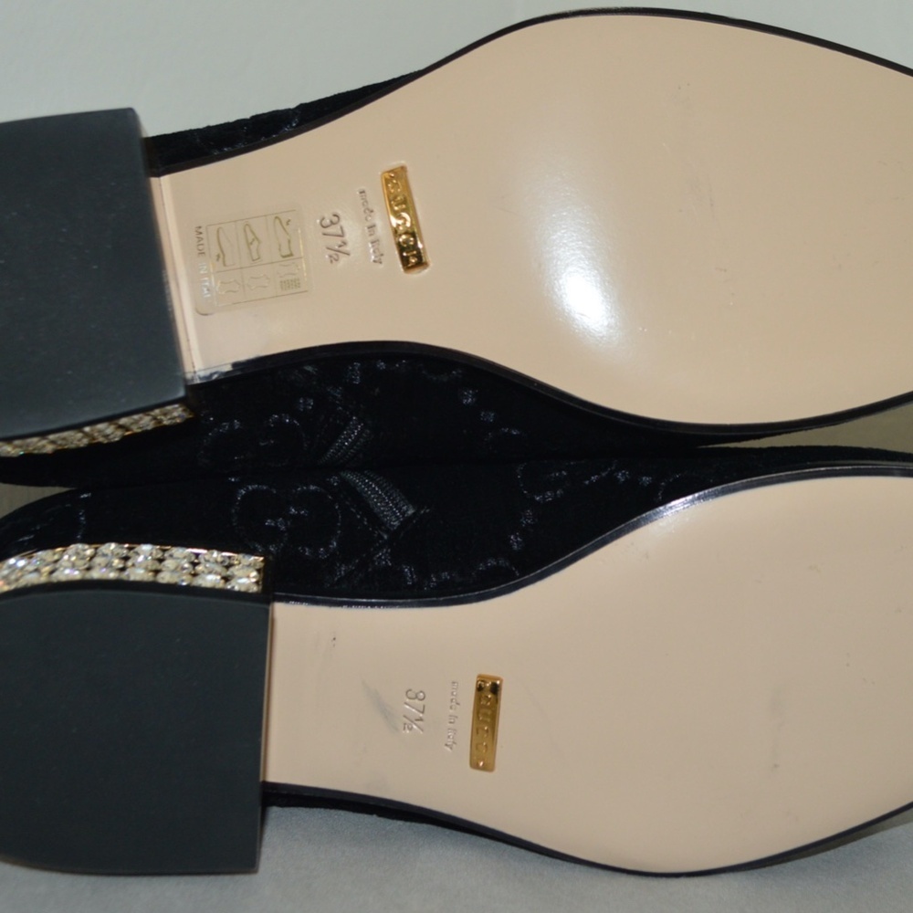 Gucci 'Mister GG' Monogram Velvet Horsebit With Rhinestone Black Boots SZ 37.5 - Picture 12 of 14